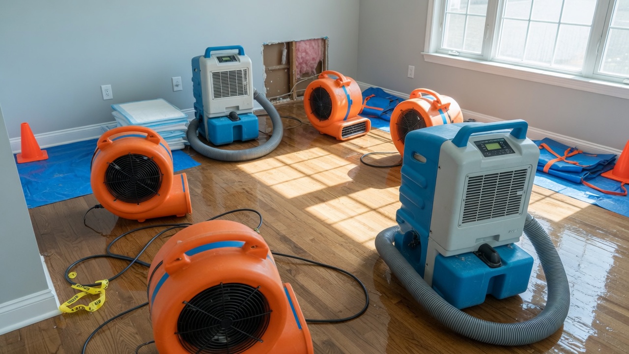 Industrial drying equipment during water mitigation